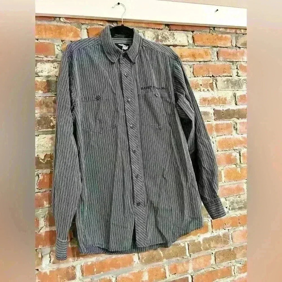 Harley Davidson Striped 100% Cotton Button Down Size M Tall - Picture 2 of 8